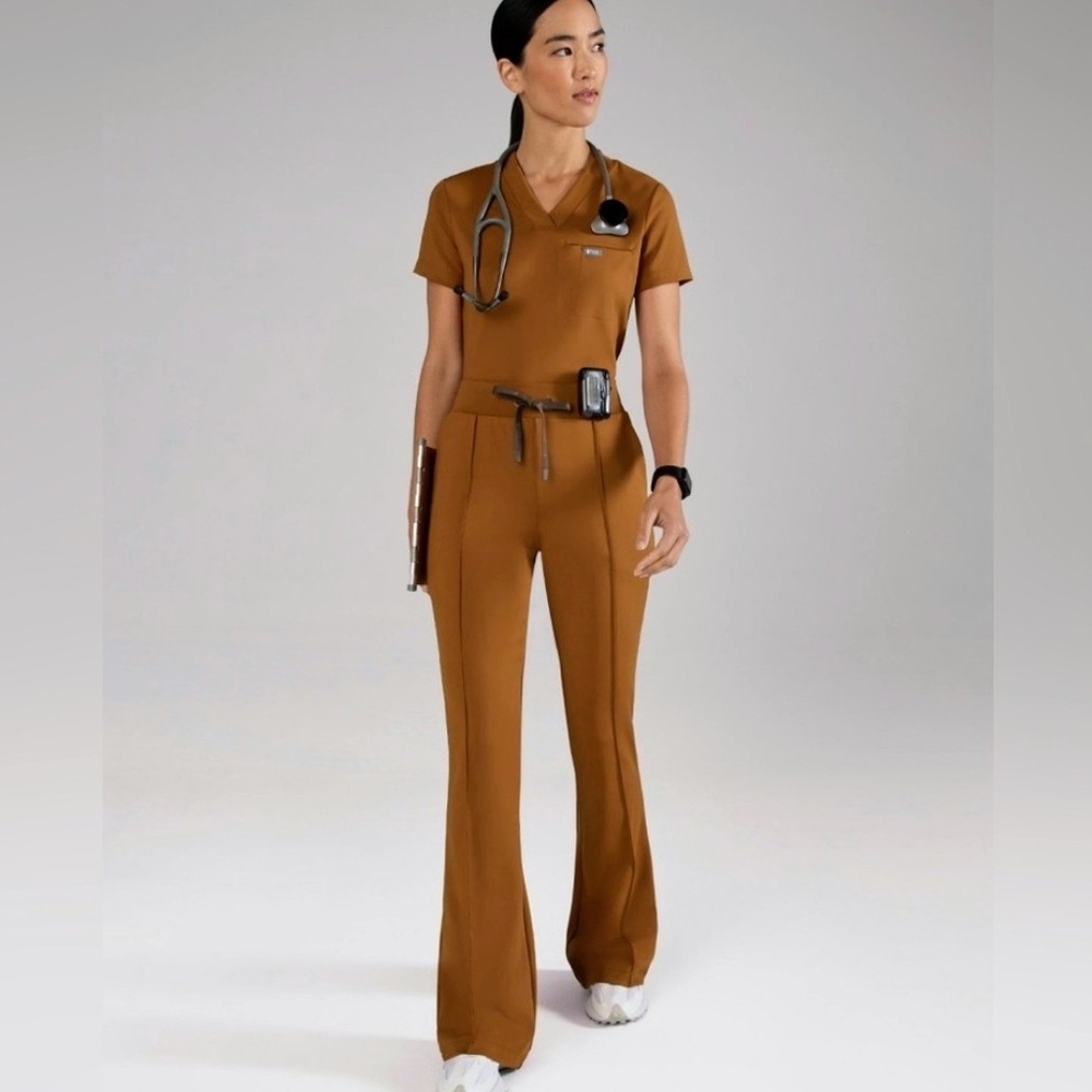 Figs Women's Tan Short Sleeve Scrub Top - Picture 11 of 12